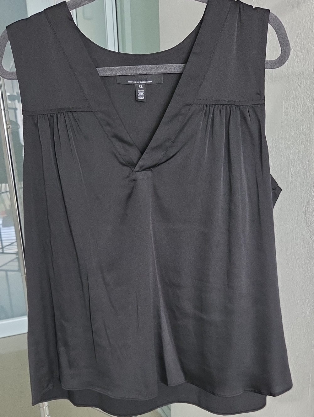 White House Black Market Black V-Neck Satin-Feel Sleeveless Top